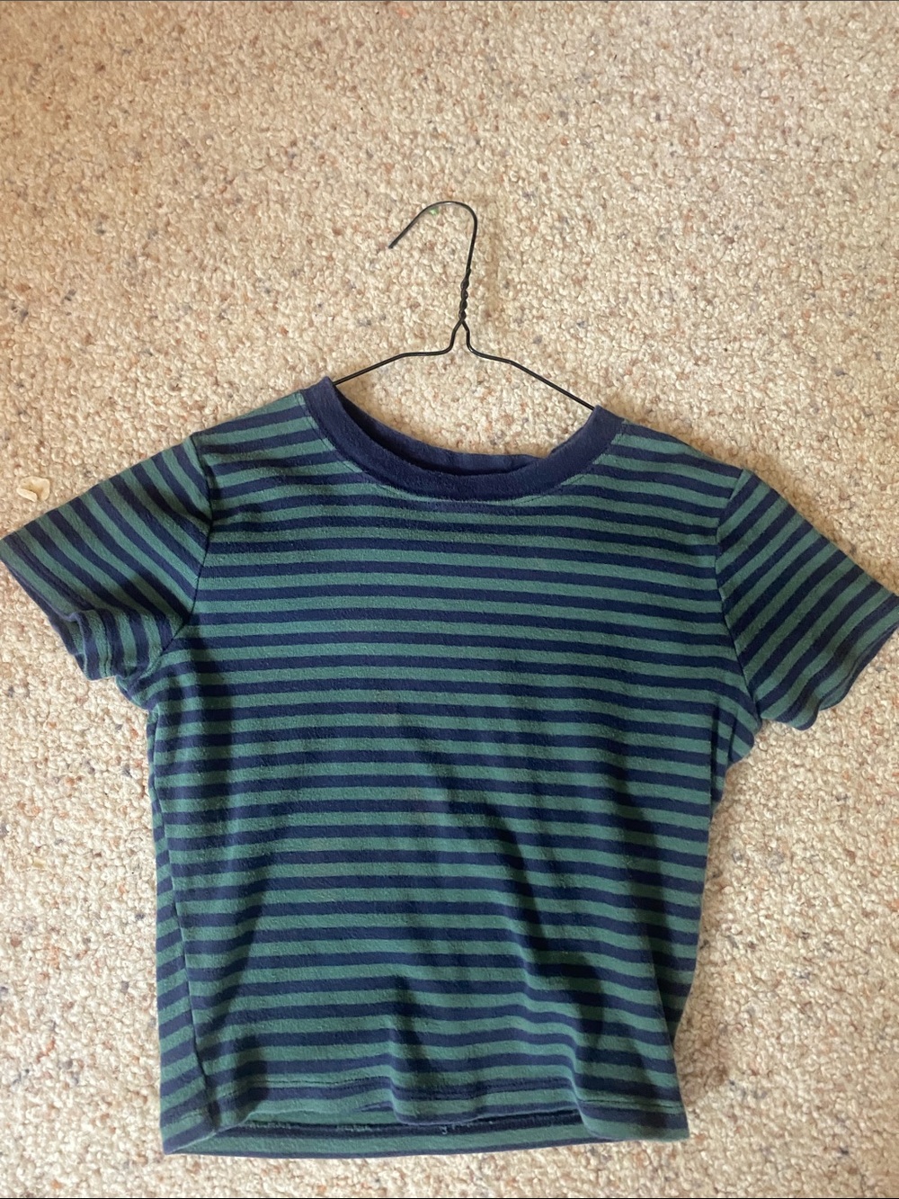 Hollister Navy & Green Striped Crop Tee